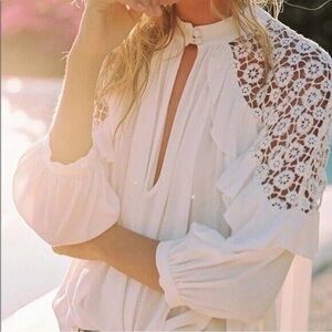 Free People White Crochet Shoulder Peasant Blouse